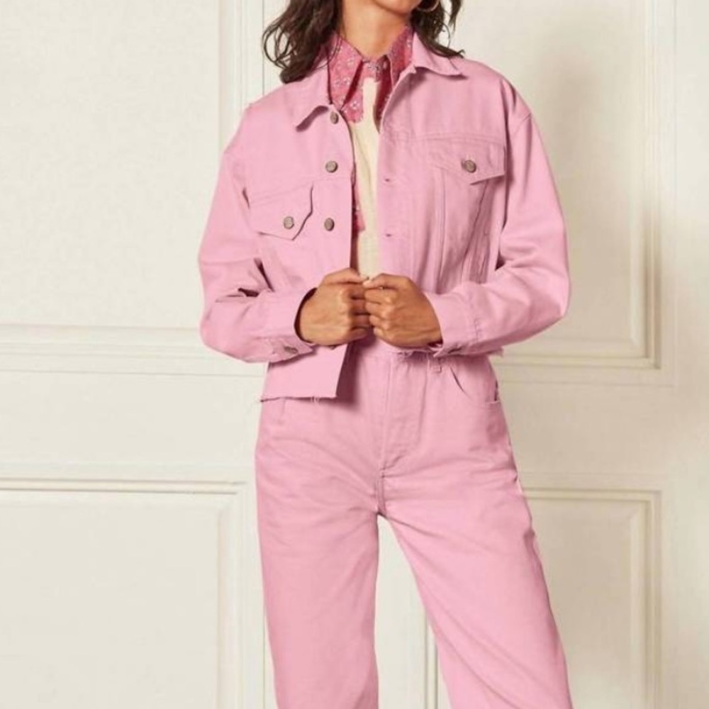 Boyish The Tommy Pink Denim Cropped Oversized Jacket Small - Picture 2 of 11